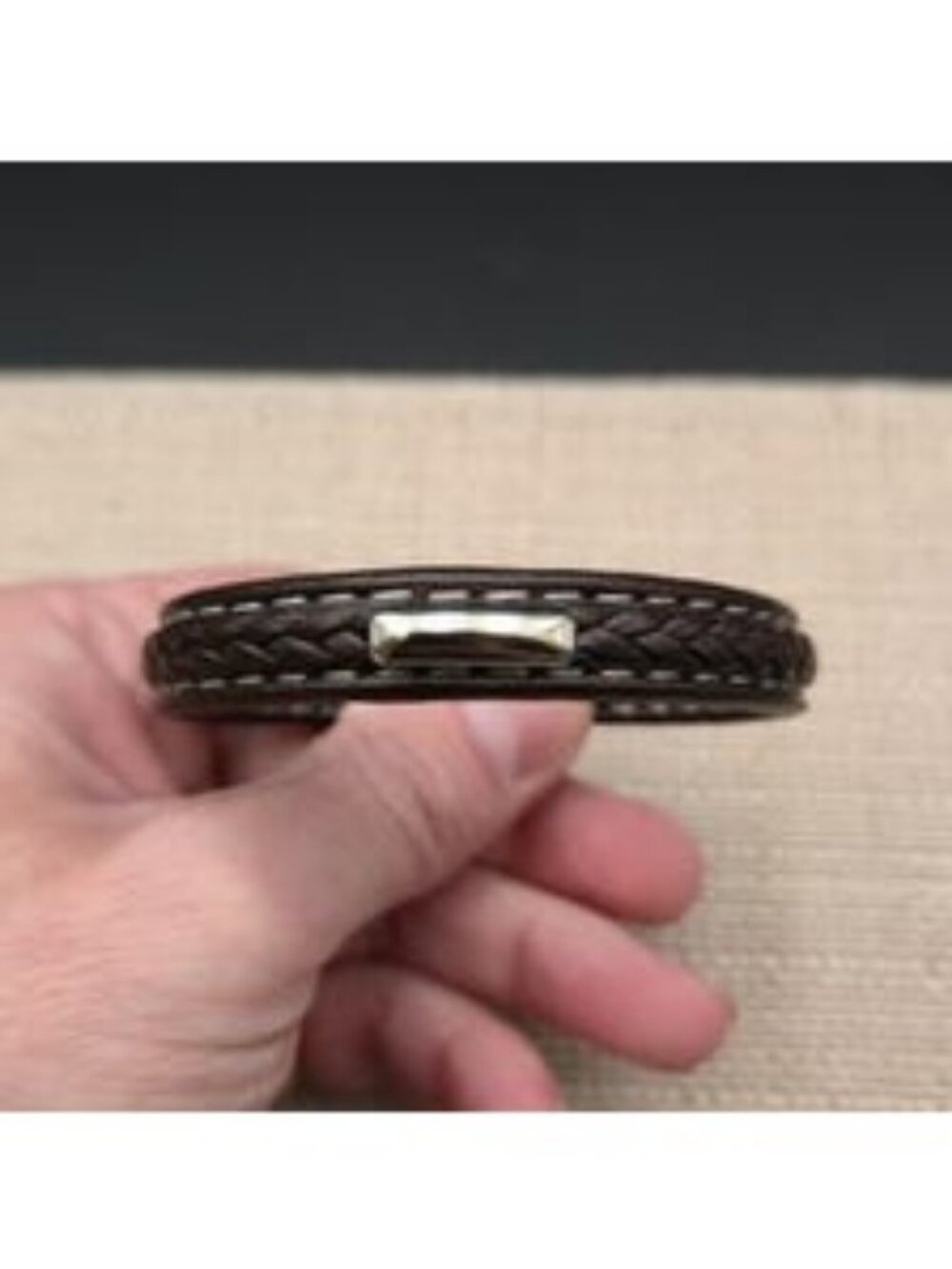 7 Inch Brown Braided Leather Bracelet - Bar Stitched Wristband B1508